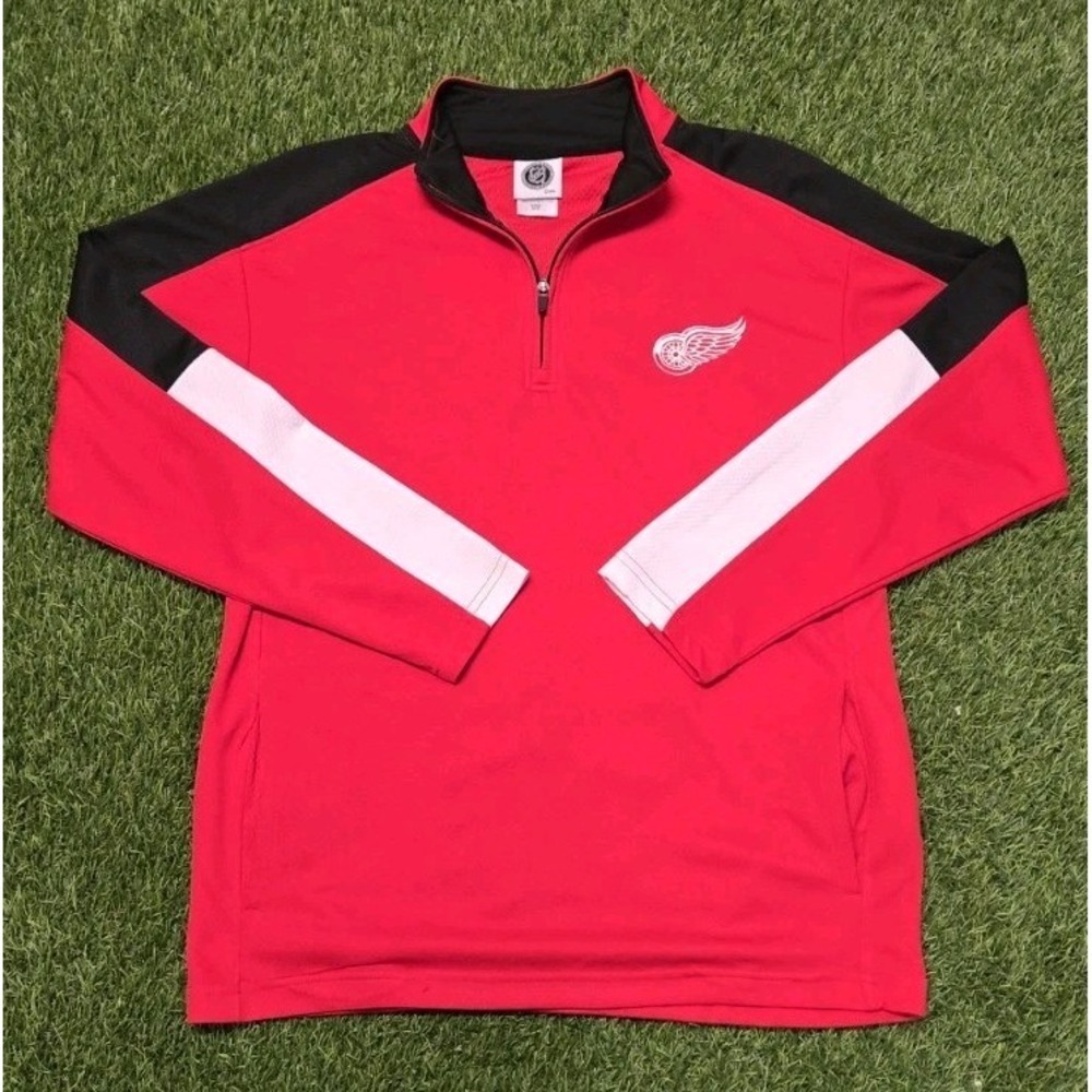 Detroit Red Wings NHL Pullover 1/4 Zip Long Sleeve Shirt Men's Medium Red Black